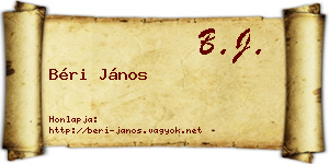 Béri János névjegykártya